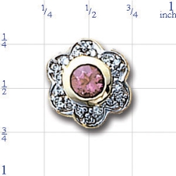 AC485 14K FLOWER SLIDE WITH BEZEL PINK TOURMALINE CENTER & DIAMOND 